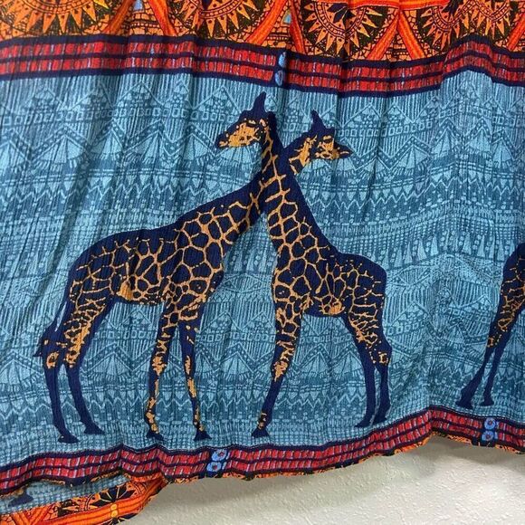 Go Softly Patio Multicolor Safari Giraffe Pleated Orange Dress Size L - Picture 4 of 14